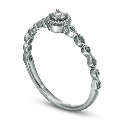 0.10 CT. Natural Clarity Enhanced Diamond Rope Frame Infinity Shank Solitaire Promise Ring in Solid 10K White Gold