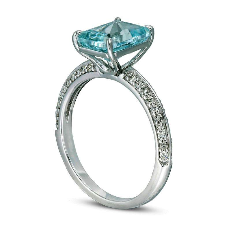 Emerald-Cut Aquamarine and 0.25 CT. T.W. Natural Diamond Ring in Solid 14K White Gold - Size 7