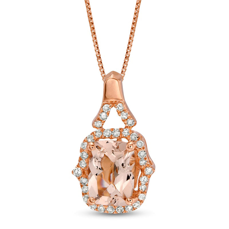 Elongated Cushion-Cut Morganite and 0.17 CT. T.W. Natural Diamond Frame Pendant in 10K Rose Gold