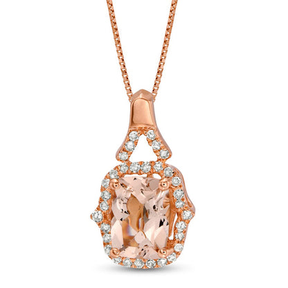 Elongated Cushion-Cut Morganite and 0.17 CT. T.W. Natural Diamond Frame Pendant in 10K Rose Gold