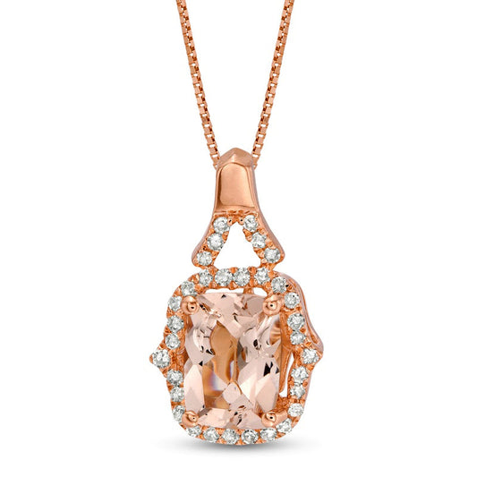 Elongated Cushion-Cut Morganite and 0.17 CT. T.W. Natural Diamond Frame Pendant in 10K Rose Gold