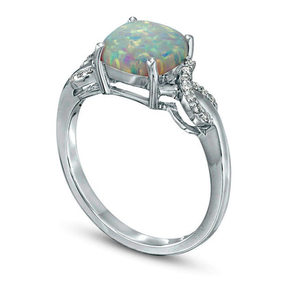 8.0mm Cushion-Cut Lab-Created Opal and 0.10 CT. T.W. Diamond Ribbons Ring in Sterling Silver