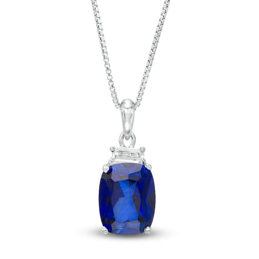 Cushion-Cut Lab-Created Blue and White Sapphire Pendant in Sterling Silver