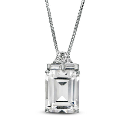 Emerald-Cut Lab-Created White Sapphire Pendant in Sterling Silver