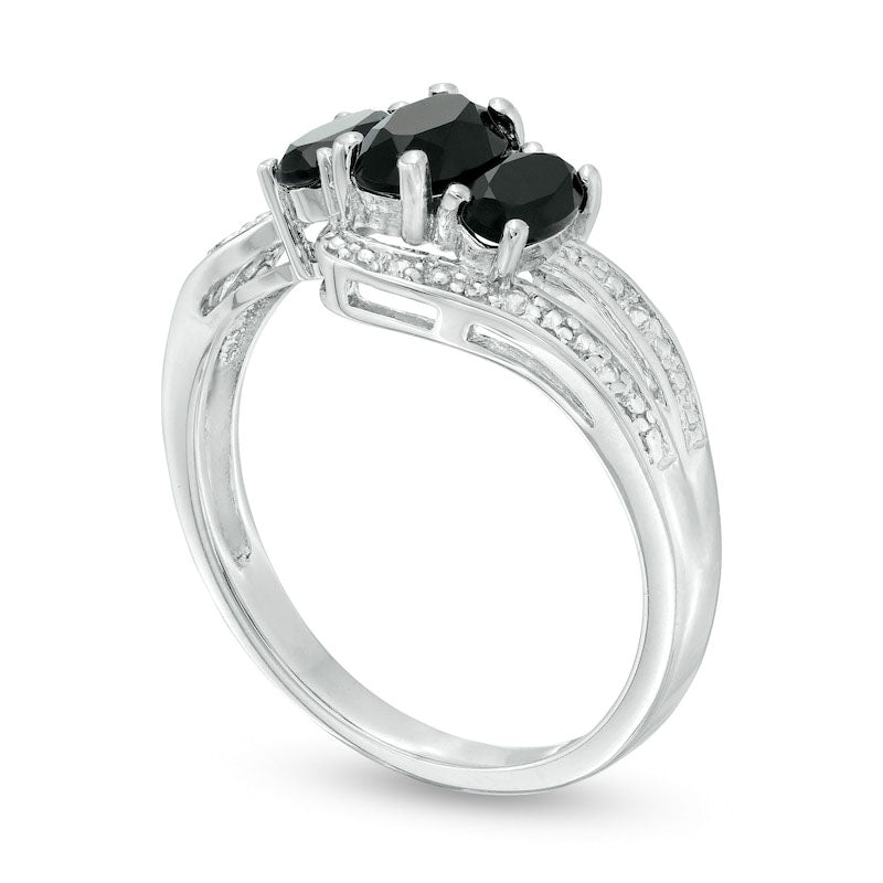 Oval Onyx and White Topaz Beaded Bypass Ring in Sterling Silver