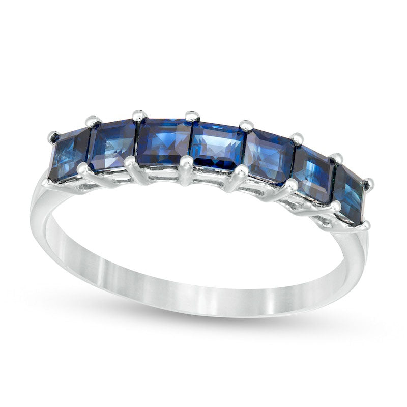 Princess-Cut Blue Sapphire Seven Stone Band in Solid 14K White Gold