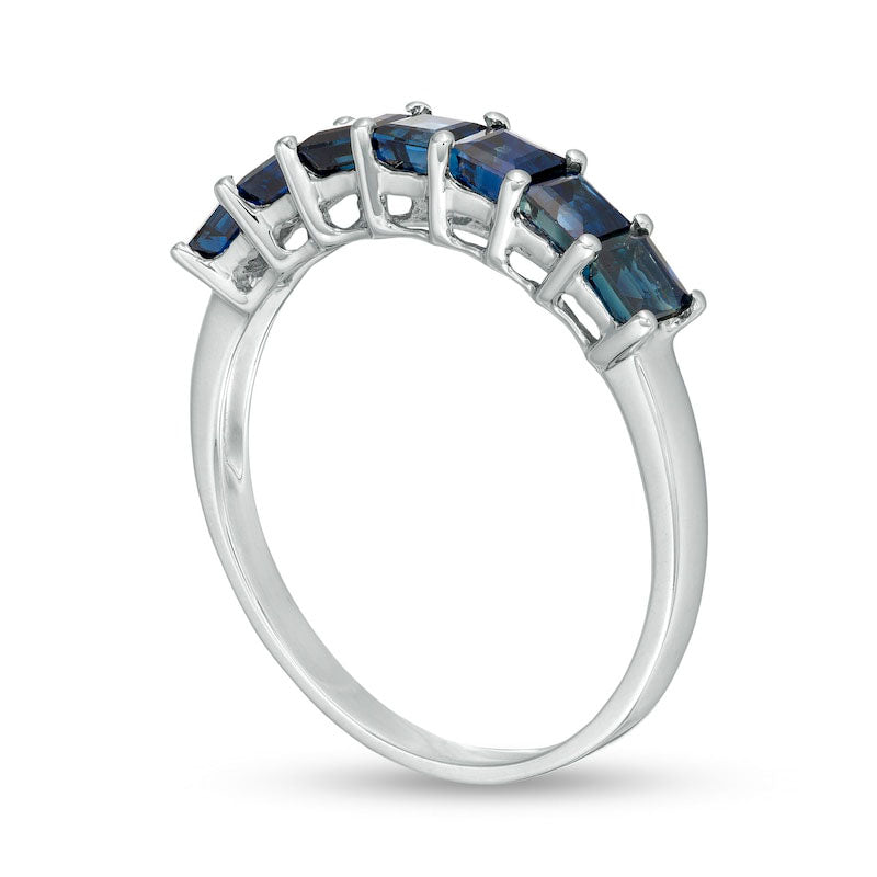 Princess-Cut Blue Sapphire Seven Stone Band in Solid 14K White Gold
