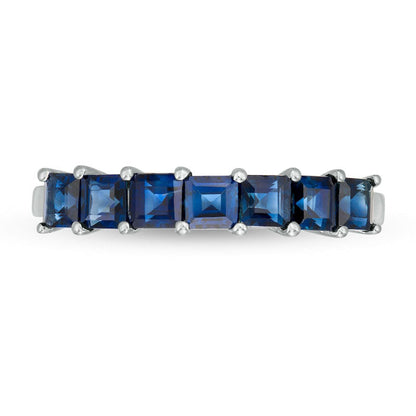 Princess-Cut Blue Sapphire Seven Stone Band in Solid 14K White Gold