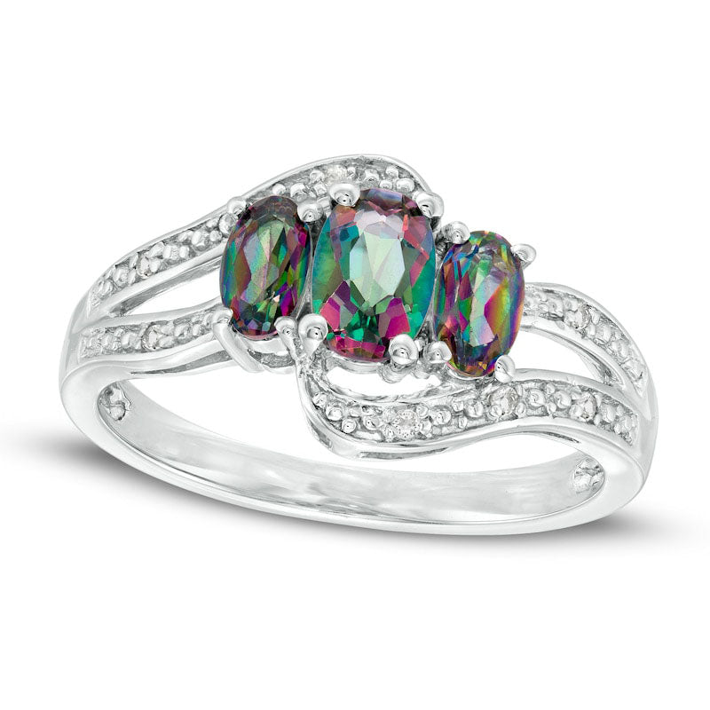 Oval Mystic Fire« and White Topaz Three Stone Bypass Ring in Sterling Silver
