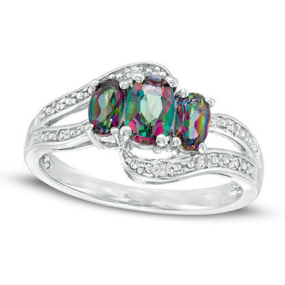 Oval Mystic Fire« and White Topaz Three Stone Bypass Ring in Sterling Silver