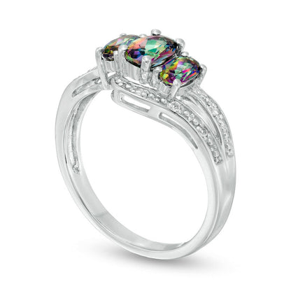 Oval Mystic Fire« and White Topaz Three Stone Bypass Ring in Sterling Silver