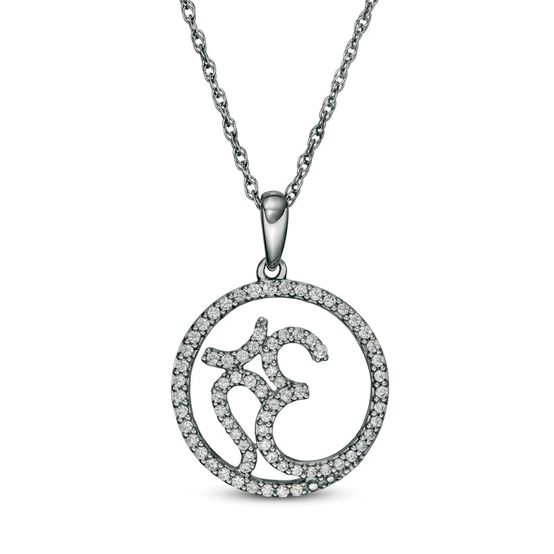 0.33 CT. T.W. Natural Diamond Om Symbol Circle Pendant in 10K White Gold