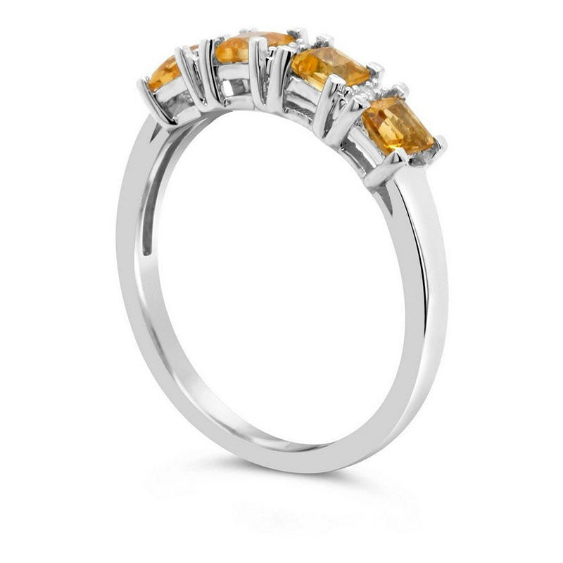 3.0mm Princess-Cut Citrine and Natural Diamond Accent Alternating Four Stone Ring in Sterling Silver