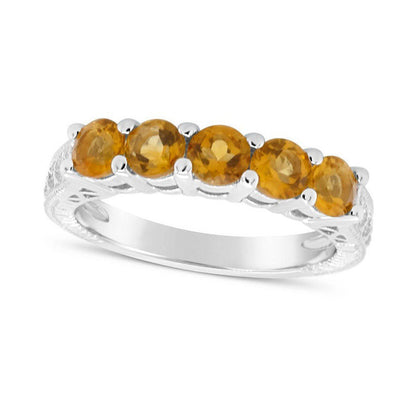 4.0mm Citrine Five Stone Antique Vintage-Style Ring in Sterling Silver
