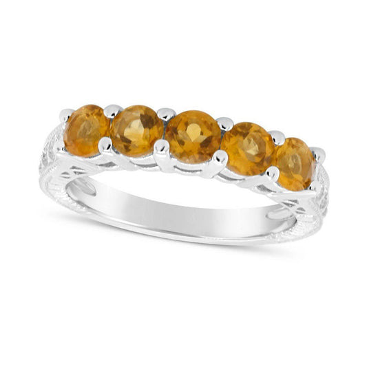 4.0mm Citrine Five Stone Antique Vintage-Style Ring in Sterling Silver