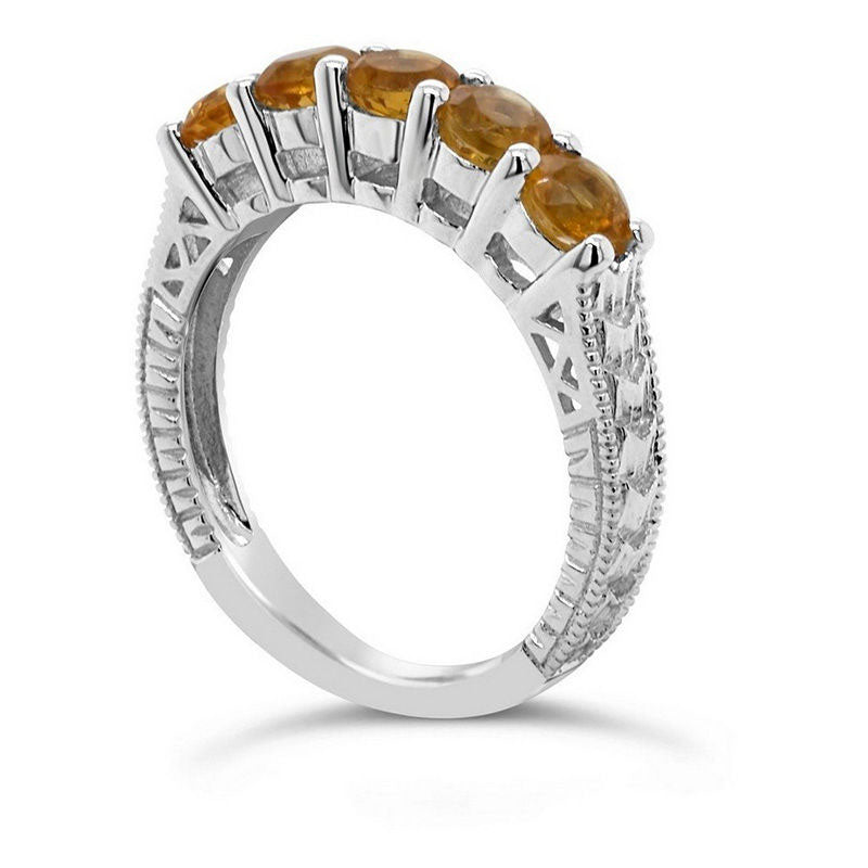 4.0mm Citrine Five Stone Antique Vintage-Style Ring in Sterling Silver