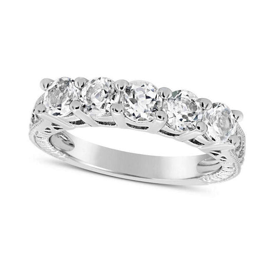 4.0mm White Topaz Five Stone Antique Vintage-Style Ring in Sterling Silver