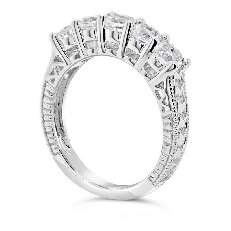 4.0mm White Topaz Five Stone Antique Vintage-Style Ring in Sterling Silver