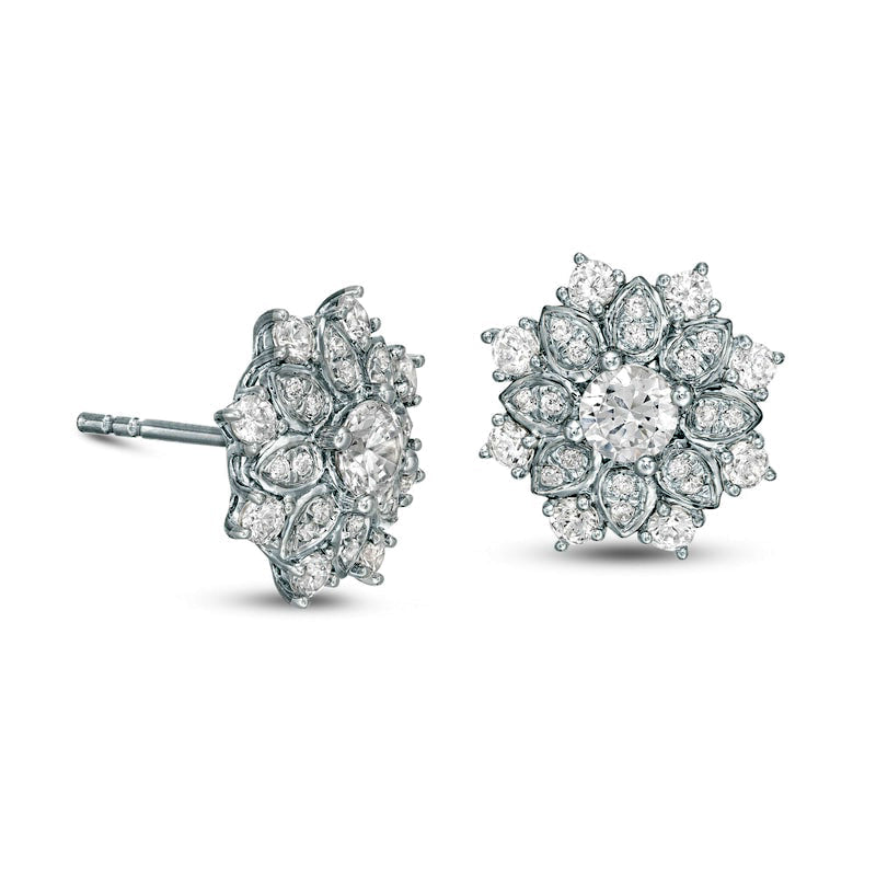 0.75 CT. T.W. Certified Diamond Flower Frame Stud Earrings in 14K White Gold (I/I2)