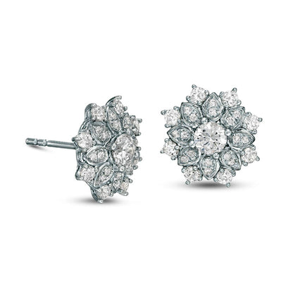 0.75 CT. T.W. Certified Diamond Flower Frame Stud Earrings in 14K White Gold (I/I2)