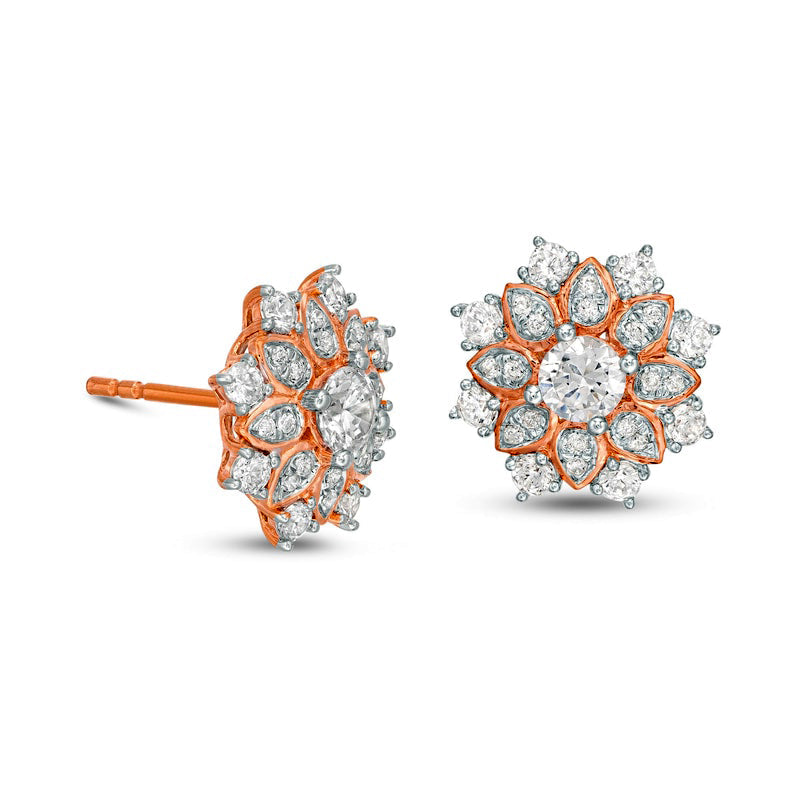 0.75 CT. T.W. Certified Diamond Flower Frame Stud Earrings in 14K Rose Gold (I/I2)