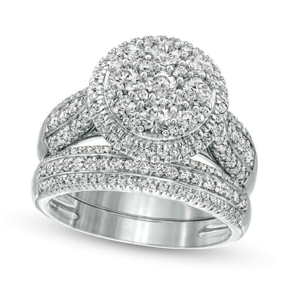 1.5 CT. T.W. Composite Natural Diamond Frame Multi-Row Bridal Engagement Ring Set in Solid 10K White Gold