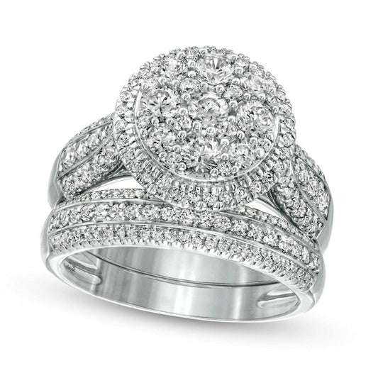 1.5 CT. T.W. Composite Natural Diamond Frame Multi-Row Bridal Engagement Ring Set in Solid 10K White Gold