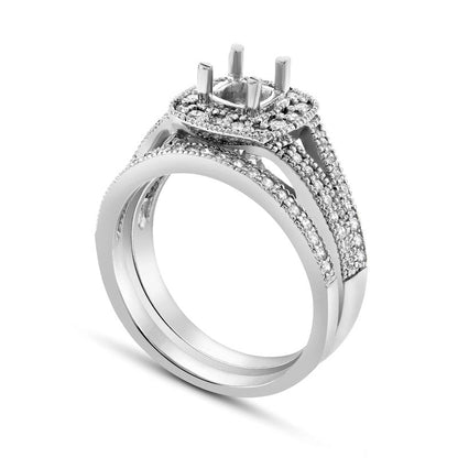 0.63 CT. T.W. Natural Diamond Cushion Frame Semi-Mount Bridal Engagement Ring Set in Solid 14K White Gold (I/SI2)