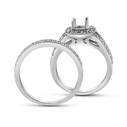 0.63 CT. T.W. Natural Diamond Cushion Frame Semi-Mount Bridal Engagement Ring Set in Solid 14K White Gold (I/SI2)