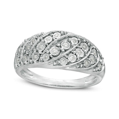 0.10 CT. T.W. Natural Diamond Slant Groove Antique Vintage-Style Anniversary Ring in Sterling Silver