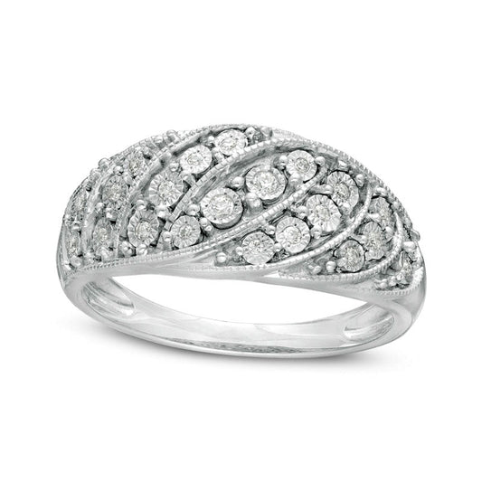 0.10 CT. T.W. Natural Diamond Slant Groove Antique Vintage-Style Anniversary Ring in Sterling Silver