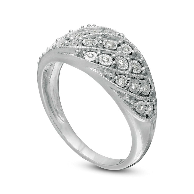 0.10 CT. T.W. Natural Diamond Slant Groove Antique Vintage-Style Anniversary Ring in Sterling Silver