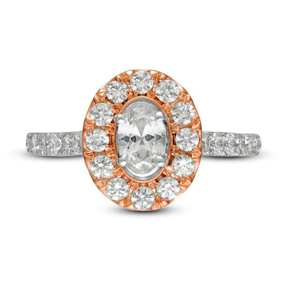 1.25 CT. T.W. Oval Natural Diamond Frame Engagement Ring in Solid 14K Two-Tone Gold