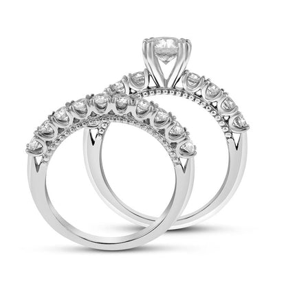 4.10 CT. T.W. Natural Diamond Antique Vintage-Style Bridal Engagement Ring Set in Solid 14K White Gold