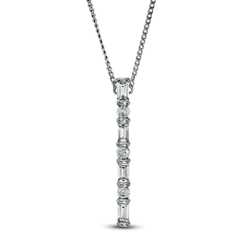0.25 CT. T.W. Baguette and Round Natural Diamond Vertical Bar Pendant in 10K White Gold