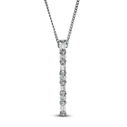 0.25 CT. T.W. Baguette and Round Natural Diamond Vertical Bar Pendant in 10K White Gold