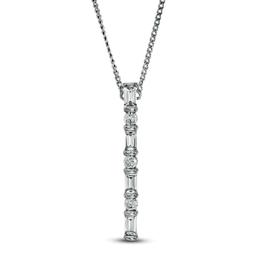0.25 CT. T.W. Baguette and Round Natural Diamond Vertical Bar Pendant in 10K White Gold