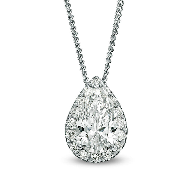 0.5 CT. T.W. Certified Pear-Shaped Natural Diamond Frame Pendant in 14K White Gold (I/SI2)