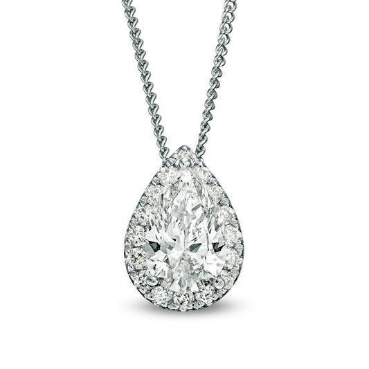 0.5 CT. T.W. Certified Pear-Shaped Natural Diamond Frame Pendant in 14K White Gold (I/SI2)