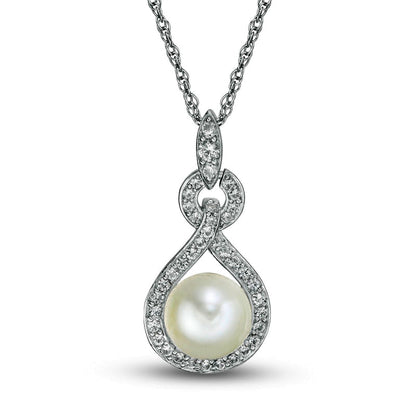 7.5-8.0mm Cultured Freshwater Pearl and Lab-Created White Sapphire Doorknocker Pendant in Sterling Silver