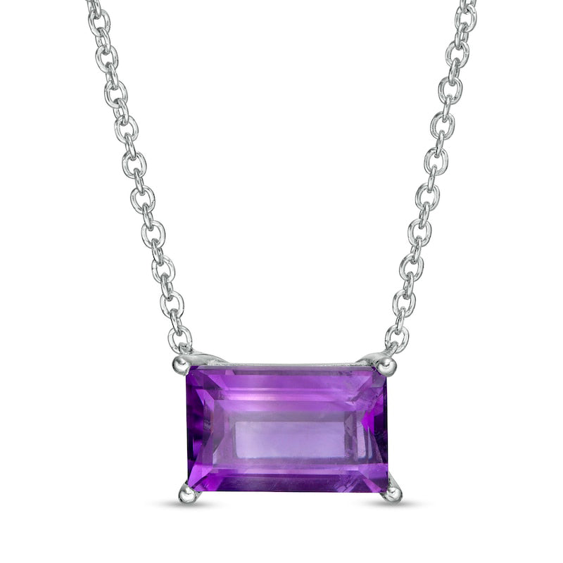 Baguette-Cut Amethyst Solitaire Necklace in Sterling Silver - 16.5
