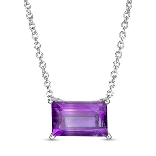Baguette-Cut Amethyst Solitaire Necklace in Sterling Silver - 16.5