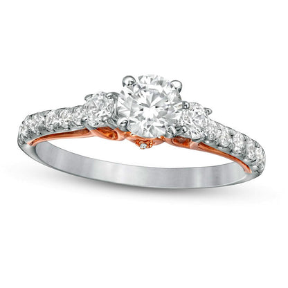 1.0 CT. T.W. Natural Diamond Three Stone Engagement Ring in Solid 10K Two-Tone Gold