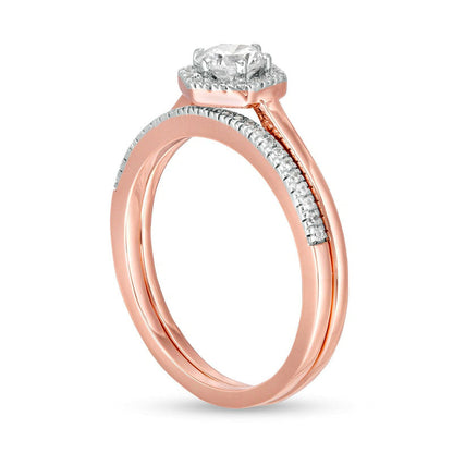 0.50 CT. T.W. Natural Diamond Hexagonal Frame Bridal Engagement Ring Set in Solid 10K Rose Gold