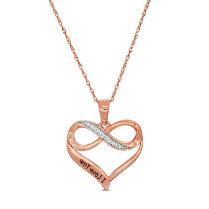 Natural Diamond Accent Engravable Infinity Heart Outline Pendant in 10K Rose Gold (1 Line)