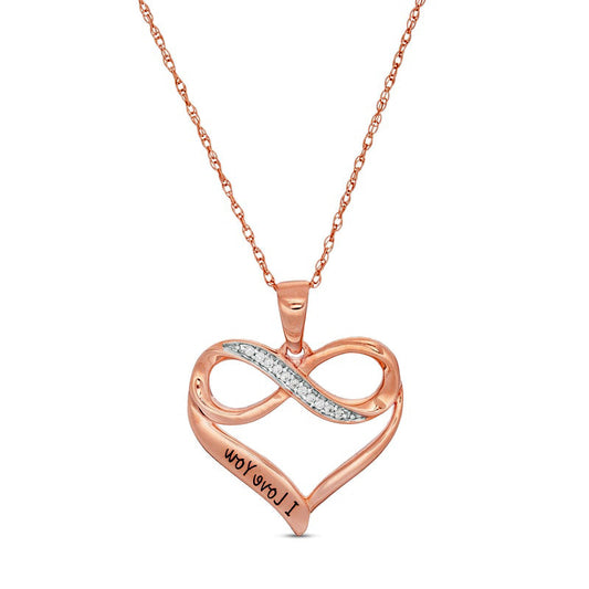 Natural Diamond Accent Engravable Infinity Heart Outline Pendant in 10K Rose Gold (1 Line)