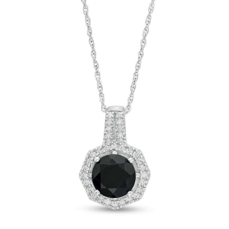 8.0mm Black and Lab-Created White Sapphire Octagonal Frame Pendant in Sterling Silver