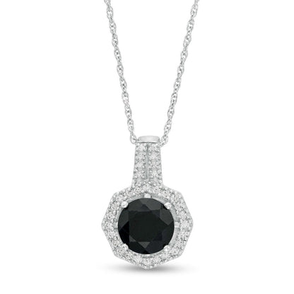 8.0mm Black and Lab-Created White Sapphire Octagonal Frame Pendant in Sterling Silver