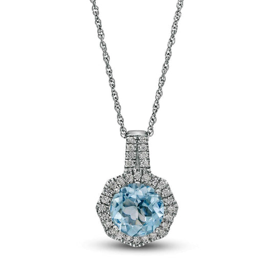 8.0mm Sky Blue Topaz and Lab-Created White Sapphire Octagonal Frame Pendant in Sterling Silver