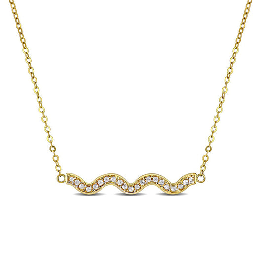 Sideways Wavy Bar Necklace in 10K Two-Tone Gold - 17